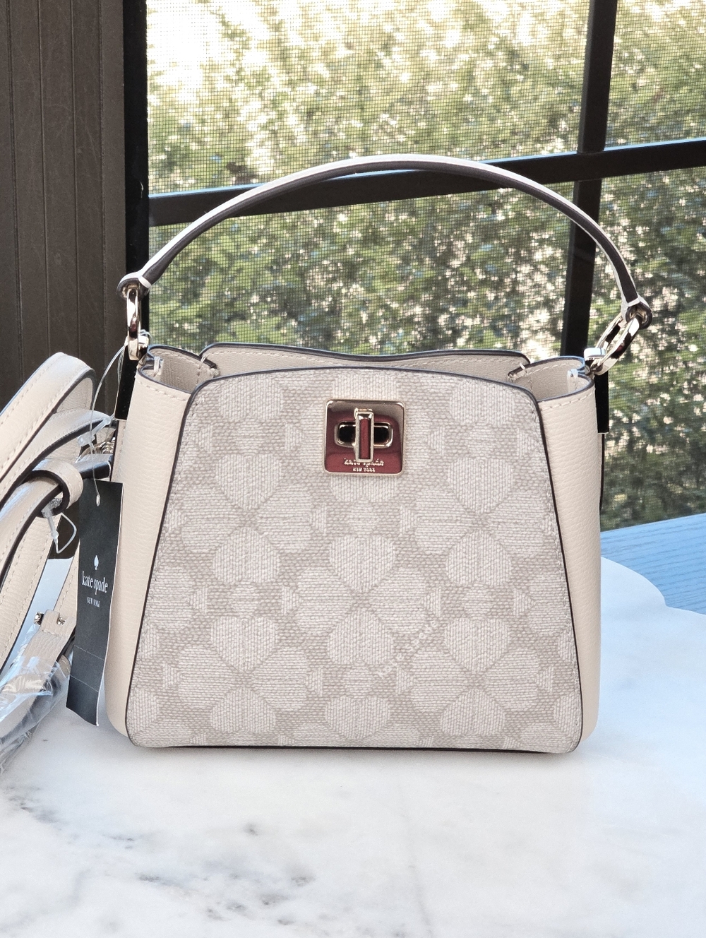 Kate Spade Flower PVC Mini Top Handle Crossbody Cream Multi